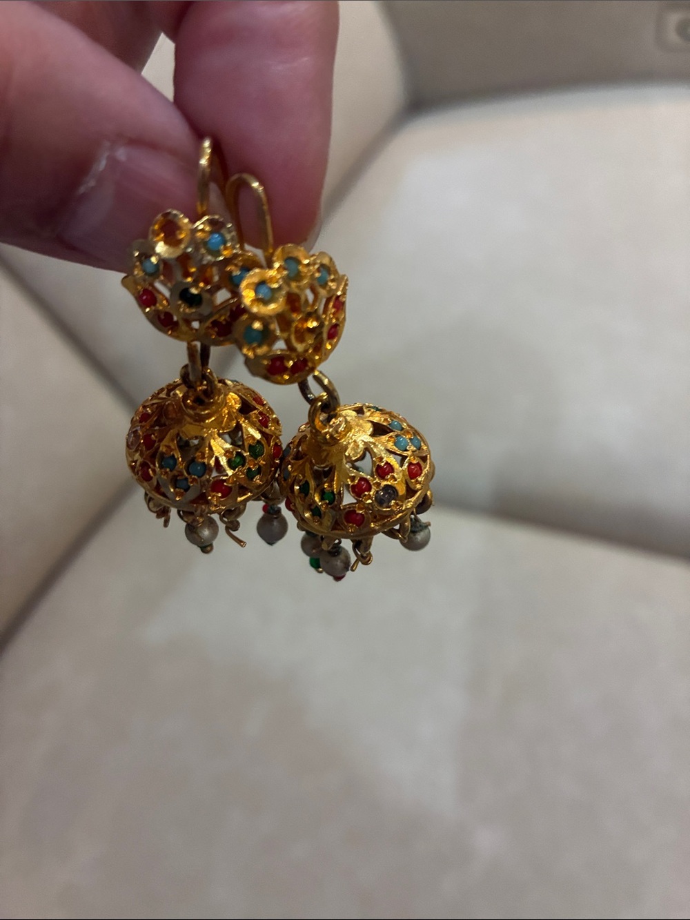 Gold-tone Multicolor Jhumka Earrings - Traditional Dangle Earrings